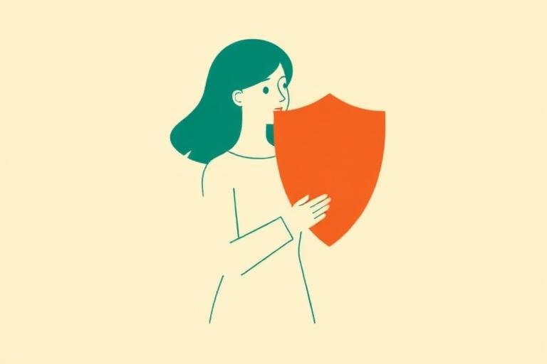 Desenho de uma mulher protegida por um escudo